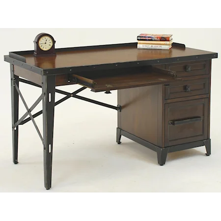 Single Pedestal Desk with 2 Drawers 1 File Drawer and Drop Down Keyboard Front